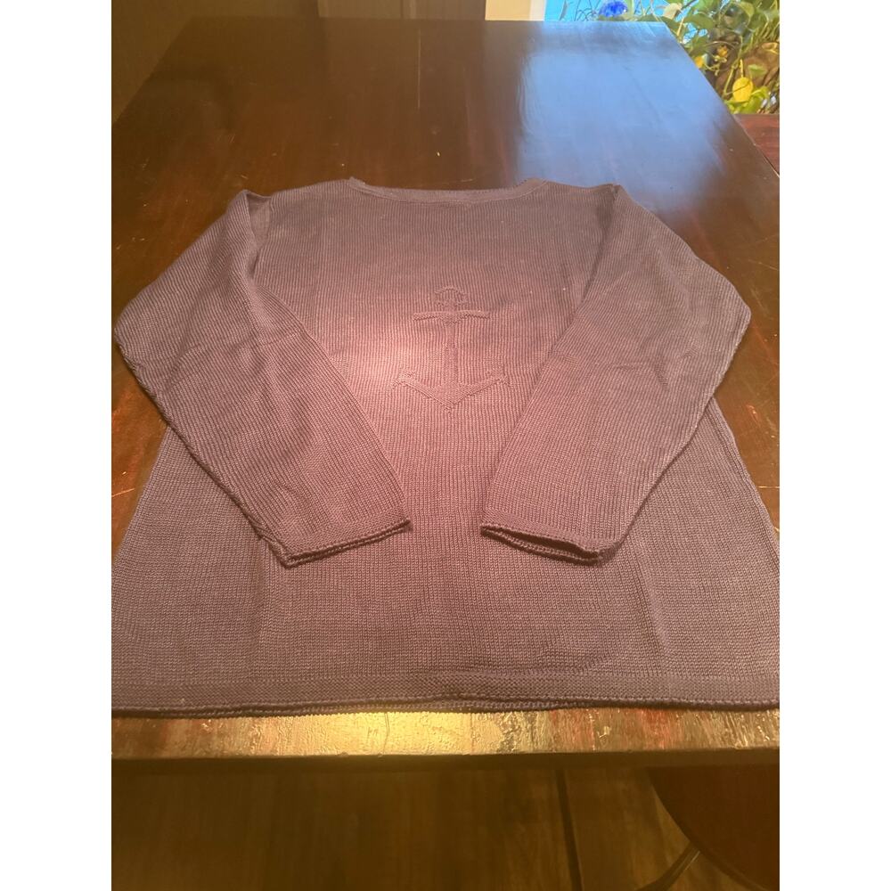Vintage FLORA Navy Blue Anchor Knit Sweater | Boat Neck Trim | USA